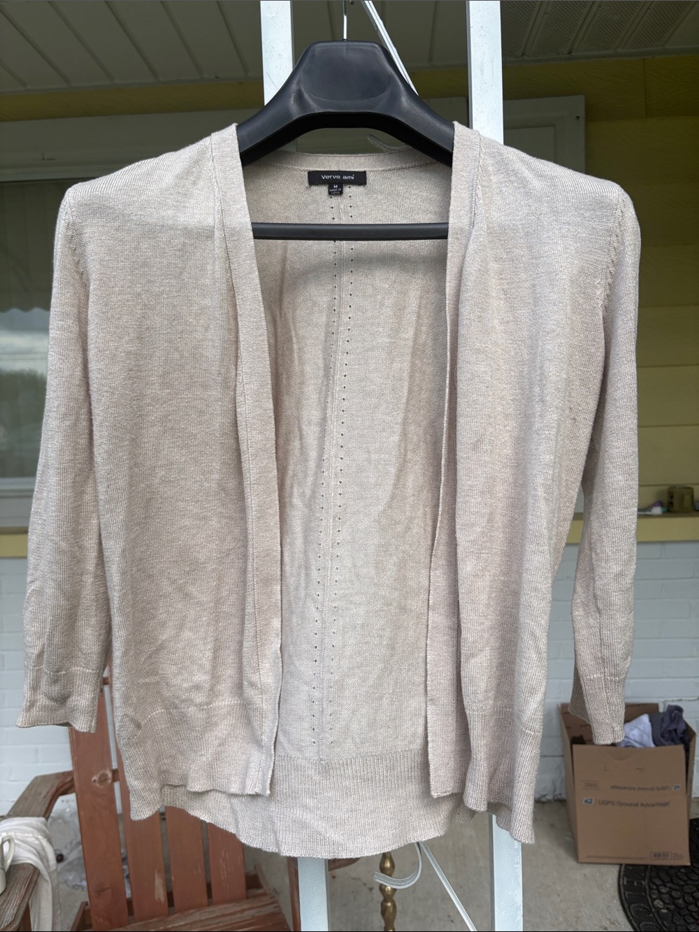Verve Ami Open-Front Cardigan in Light Beige